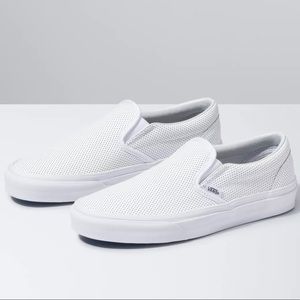 Vans Slip On Leather Perf Skate Shoe- White